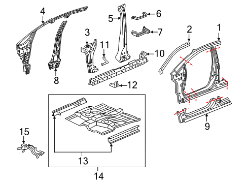 2017 Honda Fit Aperture Panel, Center Pillar, Floor & Rails, Hinge Pillar, Rocker Panel Set, R. FR. (Outer) Diagram for 04635-T5R-A00ZZ
