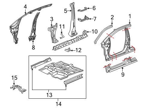 2017 Honda Fit Aperture Panel, Center Pillar, Floor & Rails, Hinge Pillar, Rocker Separator, R. FR. Pillar Inside Diagram for 63136-T5R-A01