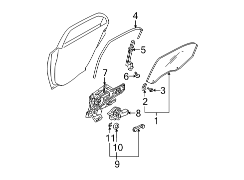 2005 Kia Spectra Rear Door Run-Rear Door Window Glass Diagram for 835402F000