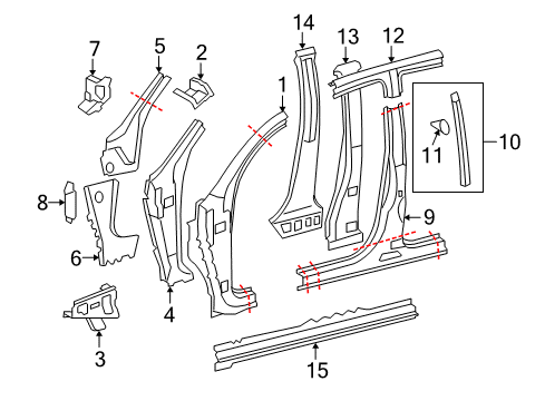 2016 Toyota Sequoia Center Pillar & Rocker, Hinge Pillar Inner Hinge Pillar Diagram for 61121-0C011