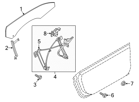 2019 Ford Mustang Door & Components Door Glass Diagram for FR3Z-7621410-A