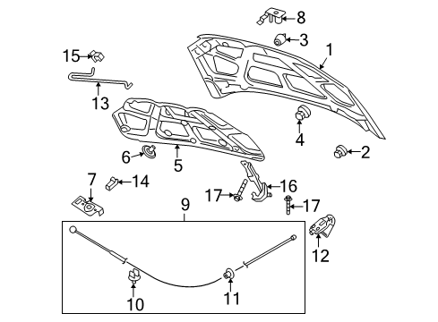 2011 Chevrolet Aveo5 Hood & Components Support Rod Diagram for 96888451