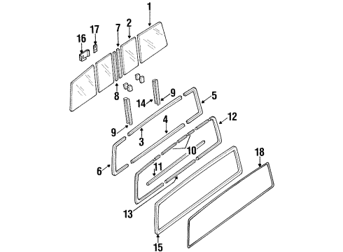 1990 Nissan D21 Back Glass & Hardware, Reveal Moldings Glass Run Window Diagram for 79774-01G10