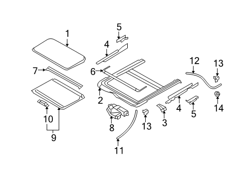 2011 Nissan Versa Sunroof Clip Diagram for 91361-9Y000