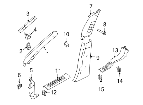 2010 Ford Taurus Interior Trim - Pillars, Rocker & Floor Scuff Plate Retainer Diagram for 5F9Z-5431066-AA