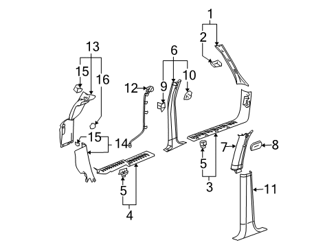 2005 GMC Envoy XUV Interior Trim - Pillars, Rocker & Floor Panel Asm-Body Lock Pillar Trim *Gray Diagram for 15231984
