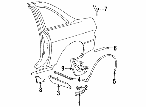 1996 Lexus SC400 Exterior Trim - Quarter Panel Moulding, Quarter Panel, Lower Rear RH Diagram for 75657-24020-05