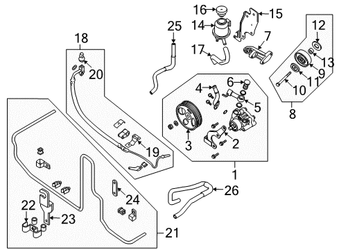 2005 Nissan Pathfinder P/S Pump & Hoses, Steering Gear & Linkage Bracket Assy-Power Steering Pump Diagram for 49121-EA200