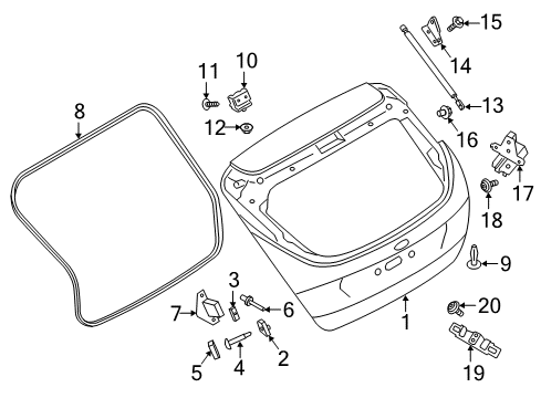 2017 Ford Focus Lift Gate Weatherstrip Diagram for BM5Z-5843720-A