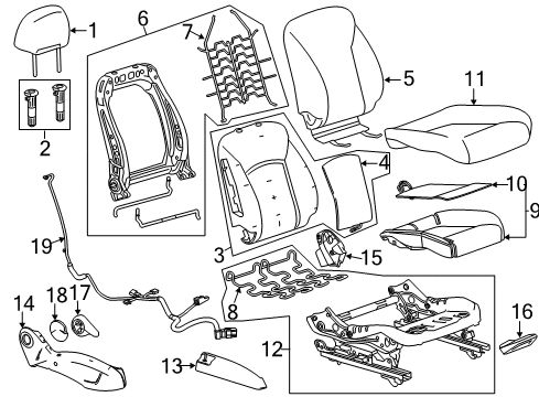 2015 Chevrolet Sonic Passenger Seat Components Recliner Handle Cap Diagram for 95017972