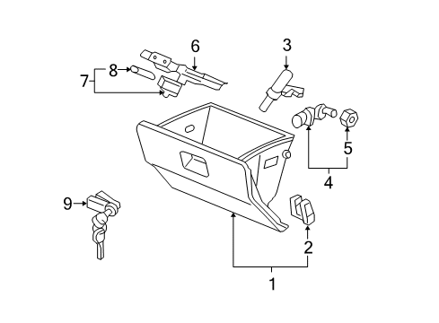 2006 Honda Ridgeline Glove Box Bracket, Striker Diagram for 77545-SJC-A00