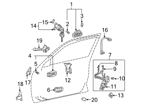 2003 Toyota Avalon Front Door Handle, Outside Diagram for 69220-AC030-E0