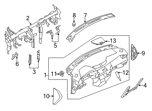 2019 Nissan Rogue Sport Cluster & Switches, Instrument Panel Mask-Instrument, RH Diagram for 68498-4CE0A