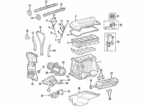 2005 Ford Escape Engine Parts, Mounts, Cylinder Head & Valves, Camshaft & Timing, Oil Cooler, Oil Pan, Oil Pump, Crankshaft & Bearings Overhaul Gasket Set Diagram for 3S4Z-6E078-BA