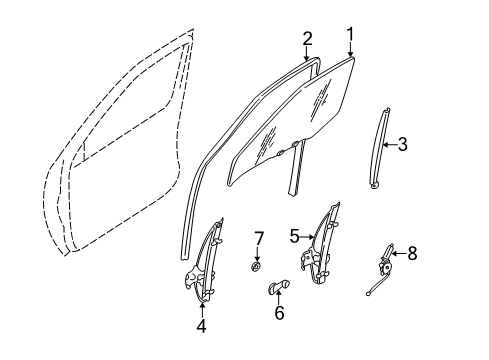 2000 Nissan Frontier Front Door Handle Window Regulator Diagram for 80760-8B401