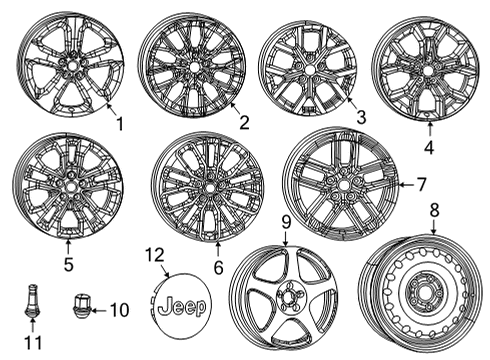 2021 Jeep Grand Cherokee L Wheels, Covers & Trim Wheel Center Cap Diagram for 1LB77MA7AC