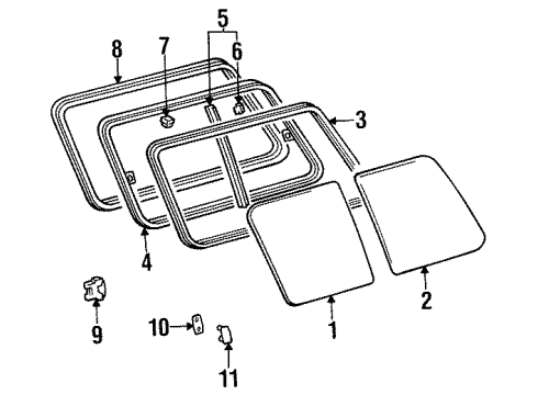 1997 Lexus LX450 Quarter Panel - Glass & Hardware Retainer, Side Window Lock Diagram for 62793-95J00