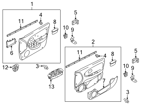 2002 Kia Spectra Front Door Weatherstrip-Glass In, RH Diagram for 0K2A158821