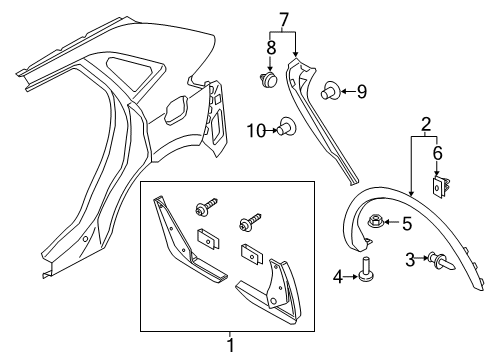 2021 Lincoln Nautilus Exterior Trim - Quarter Panel Mud Guard Diagram for F6VZ-16A550-AA