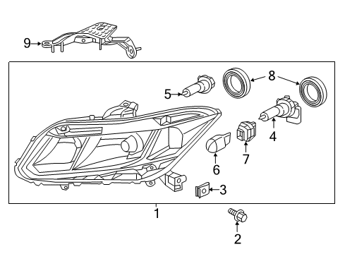 2012 Honda Civic Bulbs Headlight Assembly, Driver Side Diagram for 33150-TR2-A01