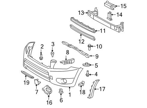 2007 Toyota RAV4 Front Bumper Hole Cover Diagram for 52127-42040