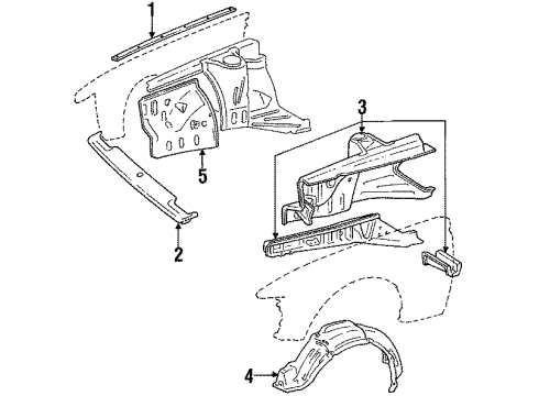 1986 Toyota Celica Structural Components & Rails Liner Diagram for 53875-14160