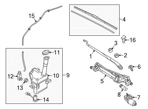 2019 Hyundai Sonata Wiper & Washer Components Windshield Wiper Motor Assembly Diagram for 98110-C1050