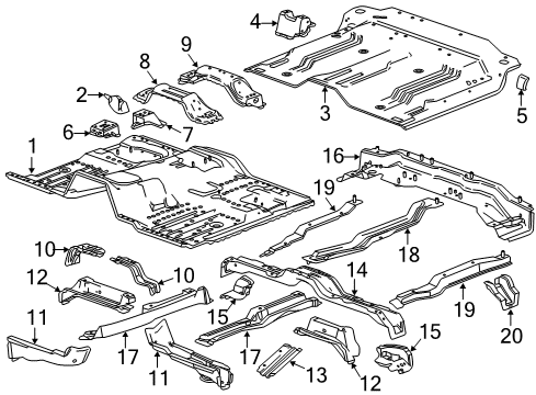 2018 GMC Sierra 2500 HD Floor Seat Crossmember Diagram for 15828262