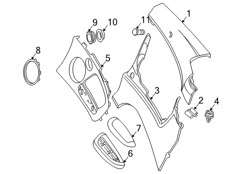 2006 BMW 330Ci Interior Trim - Quarter Panels Lateral Trim Panel Top Rear Left Diagram for 51437143133