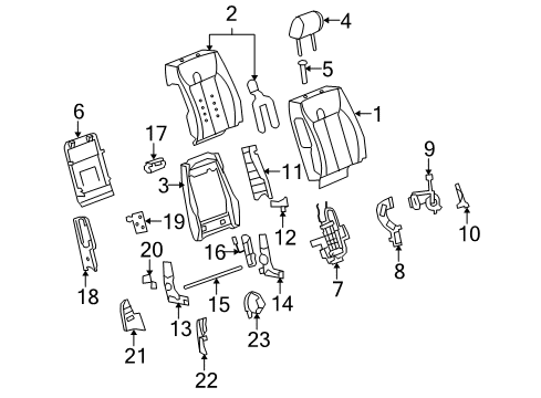 2006 Cadillac DTS Front Seat Components Seat Back Panel Diagram for 15822940