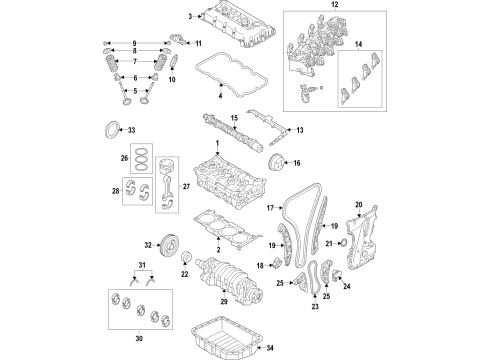 2022 Jeep Compass Engine Parts, Mounts, Cylinder Head & Valves, Camshaft & Timing, Variable Valve Timing, Oil Cooler, Oil Pan, Balance Shafts, Crankshaft & Bearings, Pistons, Rings & Bearings GSKT Pkg-Engine Diagram for 68424963AB