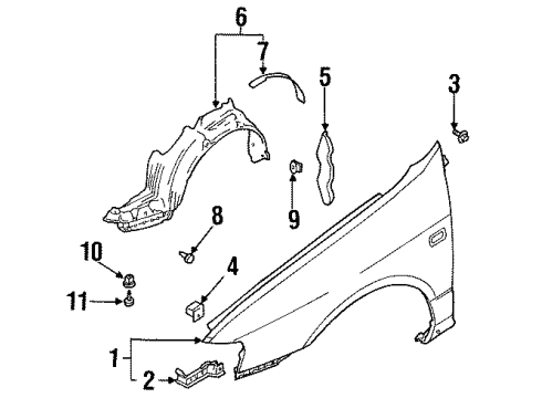 1999 Infiniti G20 Fender & Components Protector-Front Fender, LH Diagram for 63841-7J100