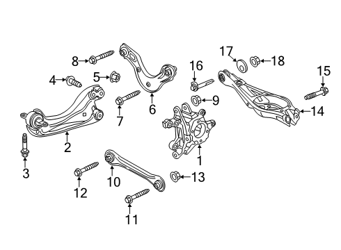 2021 Honda Insight Rear Suspension Components, Lower Control Arm, Upper Control Arm, Stabilizer Bar Lower Arm A Complete Diagram for 52370-TXM-A00