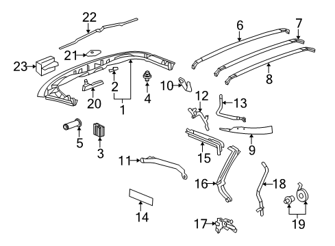 2013 Chevrolet Corvette Convertible/Soft Top - Frame & Components Front Bow Pin Diagram for 89024074