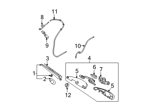 2009 Kia Sportage Wiper & Washer Components Rear Wiper Motor & Linkage Assembly Diagram for 987001F002