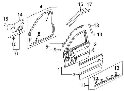 2001 Honda Accord Front Door Clip, Door Weatherstrip Diagram for 91563-S84-A01