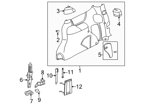 2006 Chevrolet Uplander Interior Trim - Side Panel Cover, Rear Seat Shoulder Belt Retractor Trim Diagram for 15855184