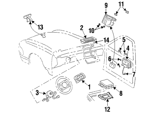 1998 Cadillac DeVille Air Bag Components Sensor Asm-Inflator Restraint Front End Sheet Metal Diagram for 16203096