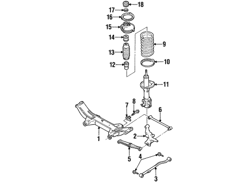 2000 Ford Escort Rear Suspension Components, Lower Control Arm, Stabilizer Bar Strut Diagram for F8CZ-18125-BA