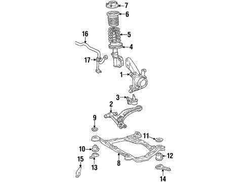 1996 Toyota Camry Front Suspension Components, Lower Control Arm, Stabilizer Bar Strut Diagram for 48510-09070