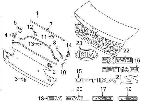 2019 Kia Optima Exterior Trim - Trunk Lid Sealing Pad-Back Panel Moulding Diagram for 87376D5000