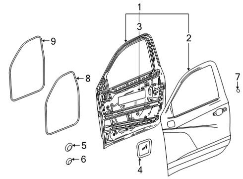 2022 GMC Sierra 3500 HD Door & Components Door Weatherstrip Diagram for 84741731