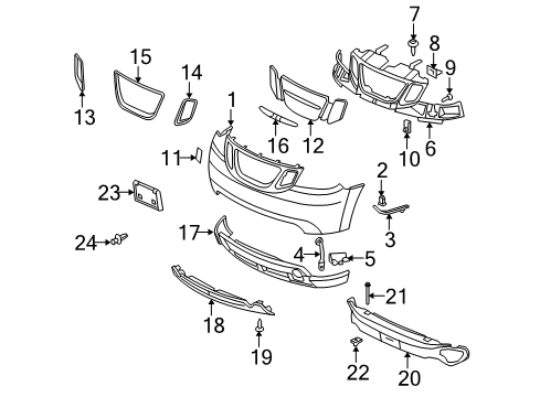 2006 Saab 9-7x Front Bumper Valance Retainer Diagram for 15056810
