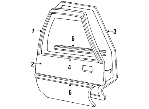 1987 Chevrolet Corsica Rear Door Molding Asm-Rear Side Door Center LH *Red Diagram for 10119255