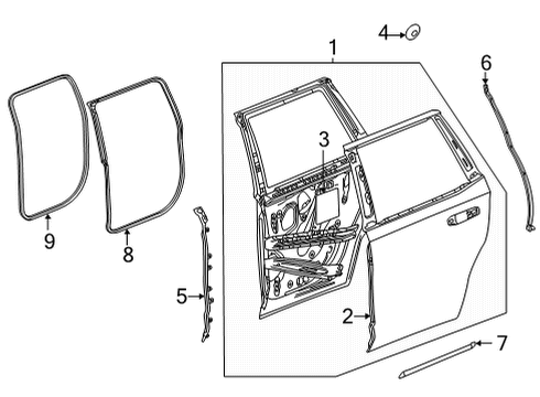 2022 GMC Yukon Door & Components Rear Weatherstrip Diagram for 84741545