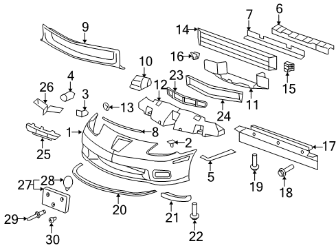 2012 Chevrolet Corvette Front Bumper Upper Seal Diagram for 15881433