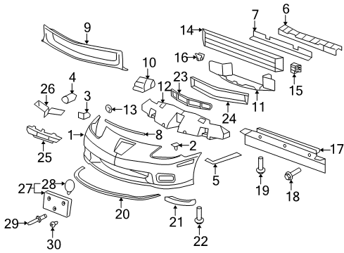 2012 Chevrolet Corvette Front Bumper Retaining Bracket Diagram for 15834793