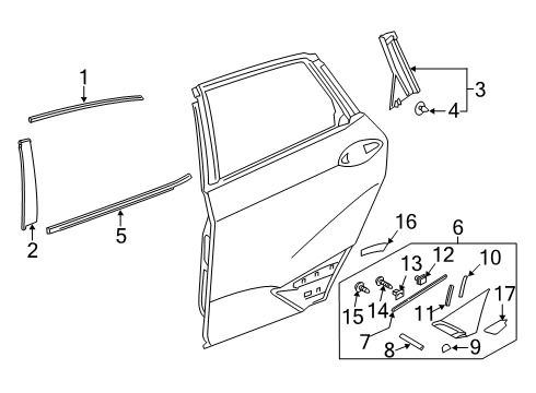 2019 Honda Clarity Exterior Trim - Rear Door GARN ASSY. *NH731P* Diagram for 75313-TRT-A02ZC