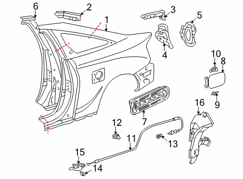 2004 Toyota Celica Fuel Door Lock Pillar Diagram for 61301-20360