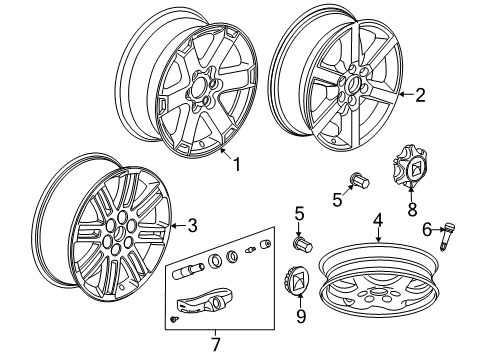 2009 Saturn Outlook Wheels, Covers & Trim Wheel Rim Kit, Aluminum Diagram for 19151733